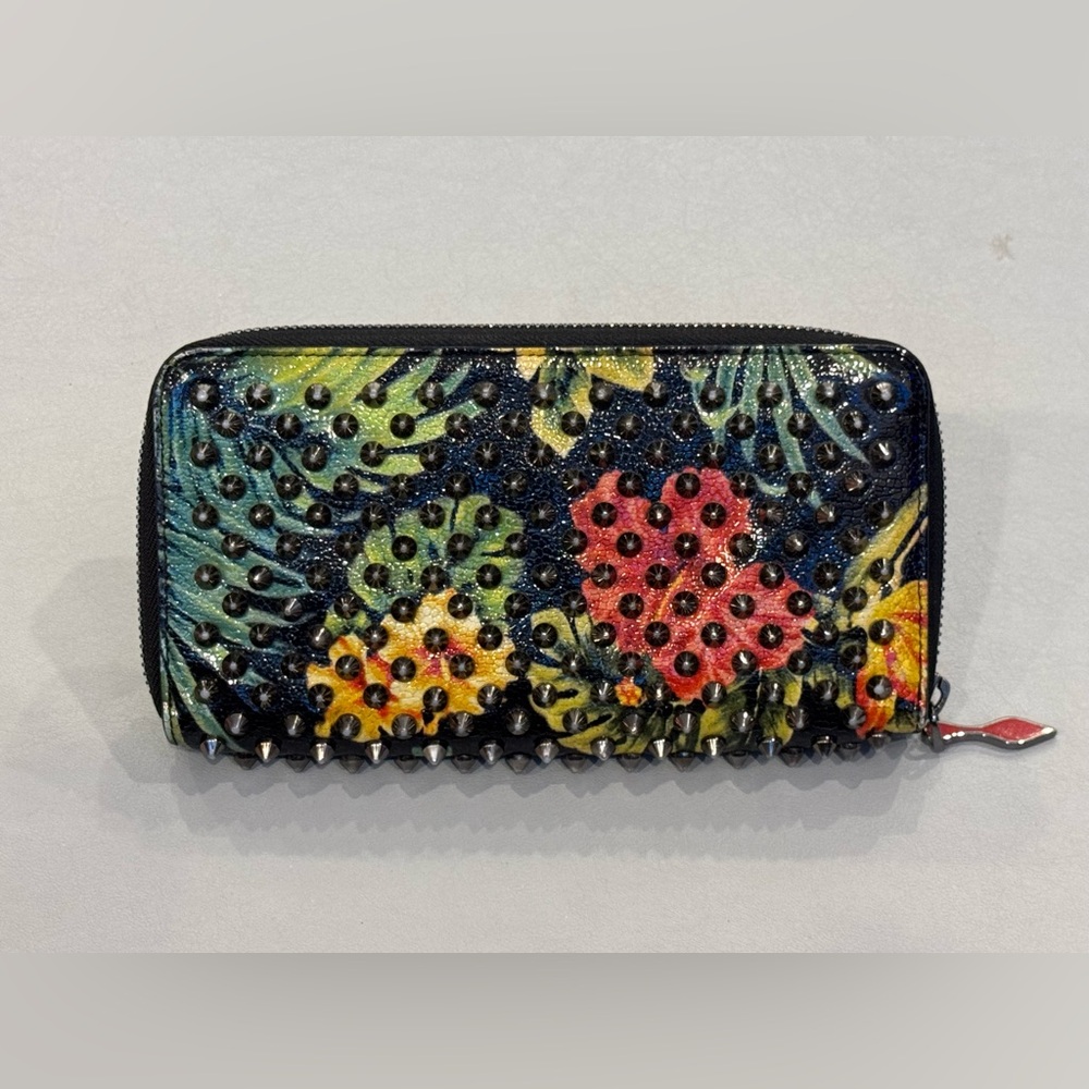 Christian Louboutin Floral Studded Zip Around Wallet